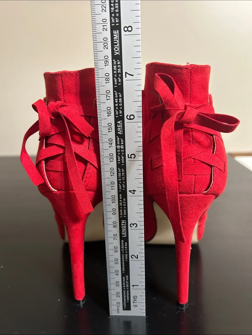 Shoe Dazzle Red Faux Suede Pointed-Toe Stiletto Slip-on Ankle Boots Size 8